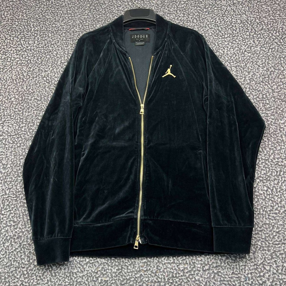 Air Jordan Track Jacket Men Medium Black Velour Full Zip Jumpman Long Sleeve M